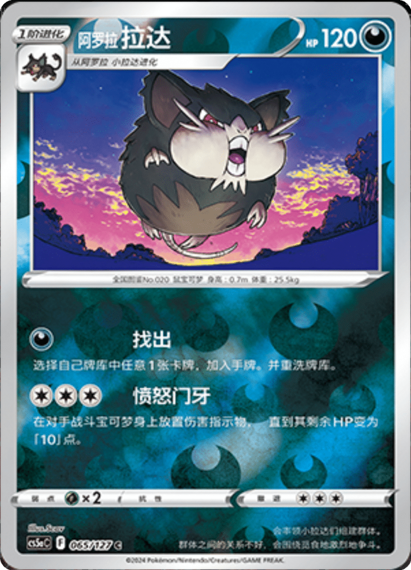 065/127 Alolan Raticate阿罗拉拉达 C REVERSE HOLO Exclusive Art