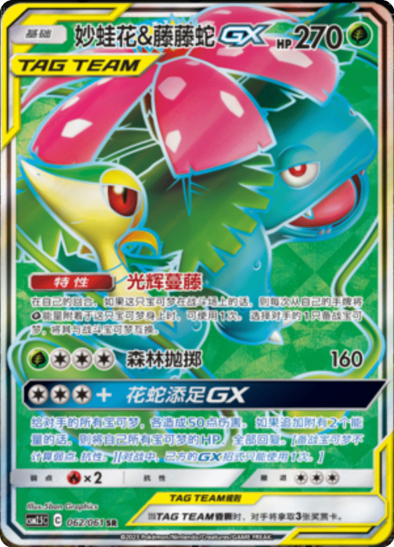 062/061 Venusaur & SnivyTag Team GX妙蛙花&藤藤蛇GX SR