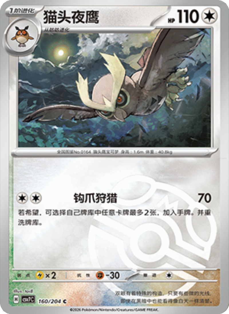 160/204 Noctowl猫头夜鹰 C MASTER BALL HOLO